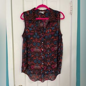 EUC H&M Sheer Sleeveless Top in Pink, Orange, and Blue Floral Pattern